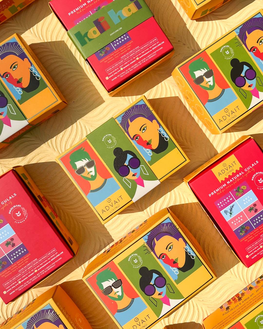 Holi Gulals | Premium Organic (Made From Flowers And Vegetables) – Safe For Kids – No Artificial Perfumes, No Synthetic Dyes & Stain Free – Advait Living – Set Of 4