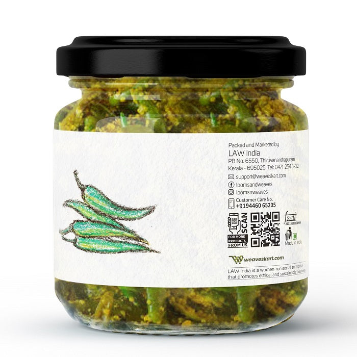 Pickle | Green Chilli Pickle - Traditional Recipe – Handmade – Organically Ingredients – Vegan, Gluten Free, Preservatives Free & Chemical Free – Loom And Weaves – 250gm