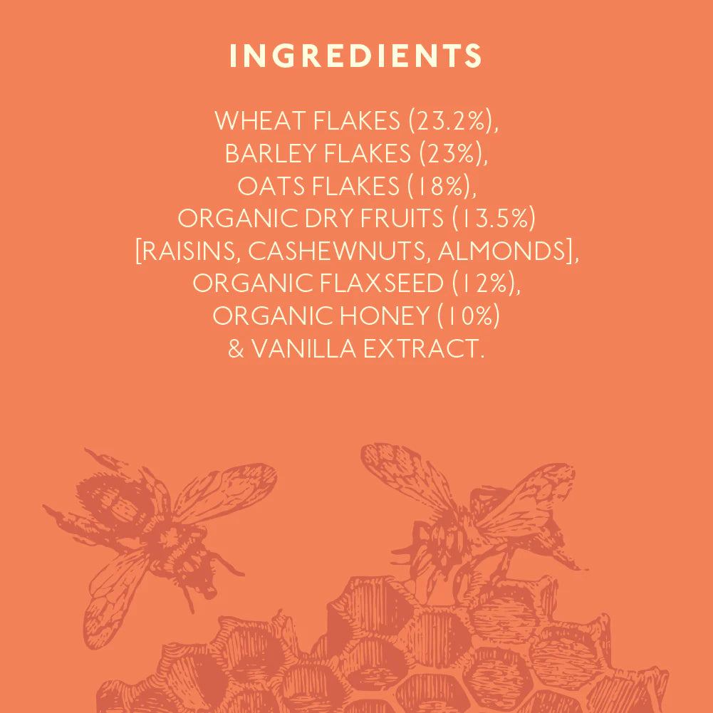 Honey Crunch Muesli - No Added Sugar, High Protein, Rich In Fiber, Low Calorie, Lactose Free & Fat Free - Nourish Organics - 300gm