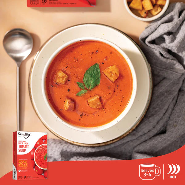 Soup | Hot & Spicy Tomato Soup (Loaded With Veggies 58% Tomatoes & 8.3% Carrots) – 100% Clean – No Flours, Fillers, Thickeners, No Preservatives, Colours & No Additives – Simplify Foods – 40gm