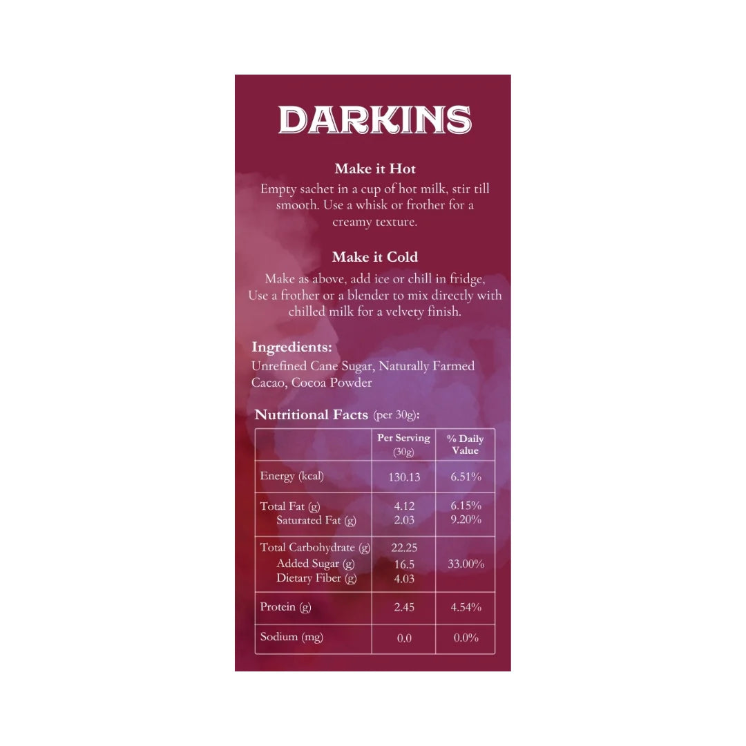 Hot Chocolate | Classic – Natural – Vegan & Gluten Free – Darkins – Pack Of 6 – 180gm