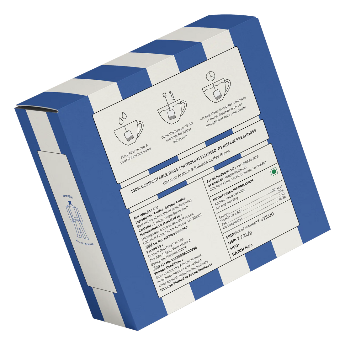 Coffee | Hot Coffee Dip Bags - Arabica Robusta Blend - Medium Roast - Bili Hu - 9g x 5 Sachets - Pack Of 5