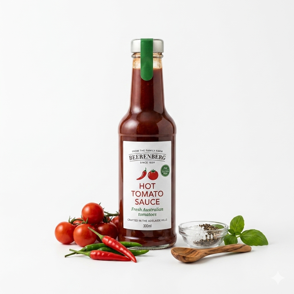 Sauce |Hot Tomato Sauce (Australian Sauce) -Vegan, Gluten Free - No Preservatives & No Artificial Colours - Beerenberg - 300ml