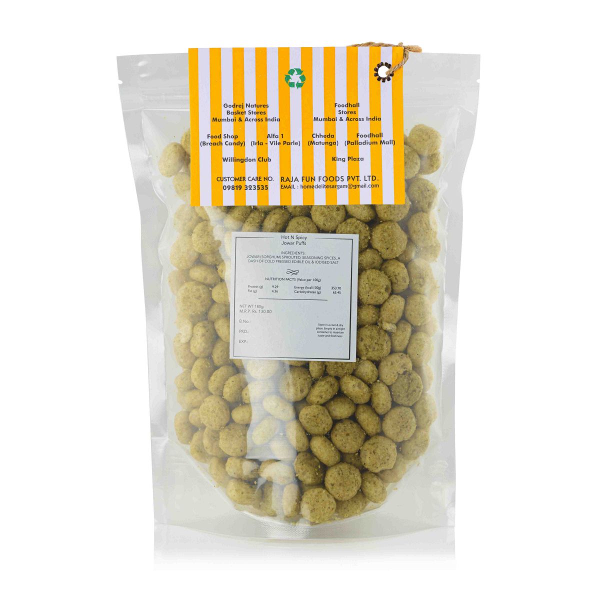 Puffs | Hot N Spicy Jowar Puffs – Gluten Free, Cholesterol Free, No Added Preservatives & No Trans Fat – Home Delite – 180gm