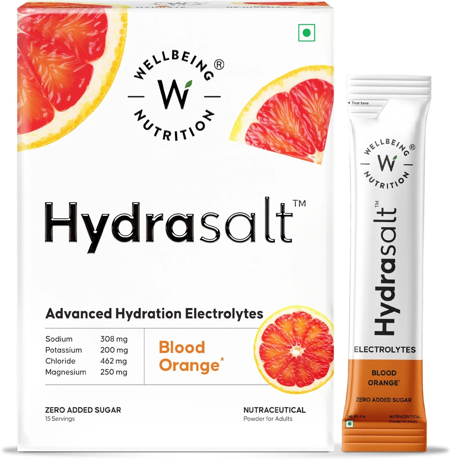 Electrolyte | Hydrasalt (Blood Orange)- Advanced Hydration Electrolytes -Unlock Cellular Hydration- No Added Sugar, No Colors & No Artificial Sweeteners - Wellbeing Nutrition - 15 Servings