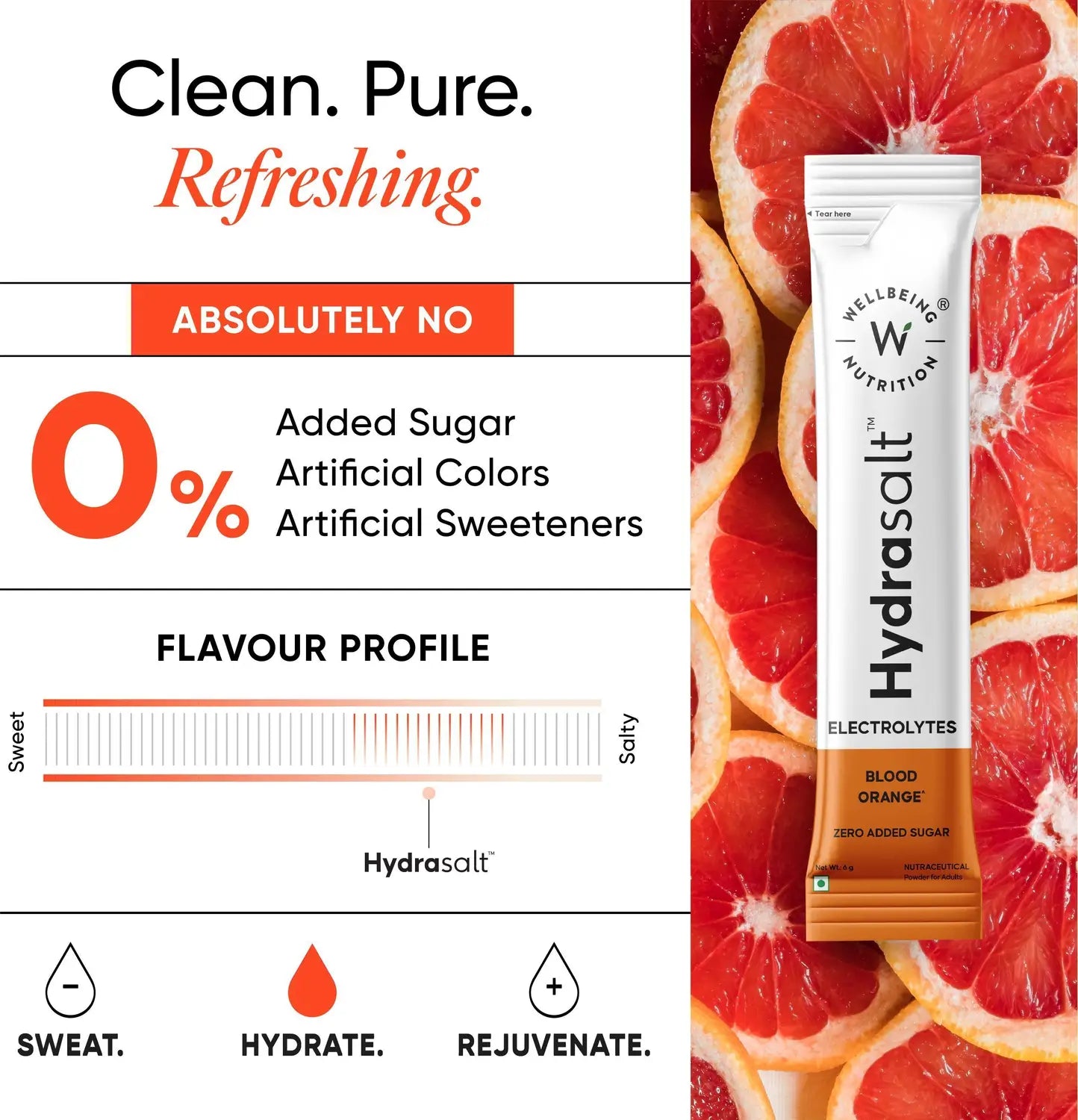 Electrolyte | Hydrasalt (Blood Orange)- Advanced Hydration Electrolytes -Unlock Cellular Hydration- No Added Sugar, No Colors & No Artificial Sweeteners - Wellbeing Nutrition - 15 Servings