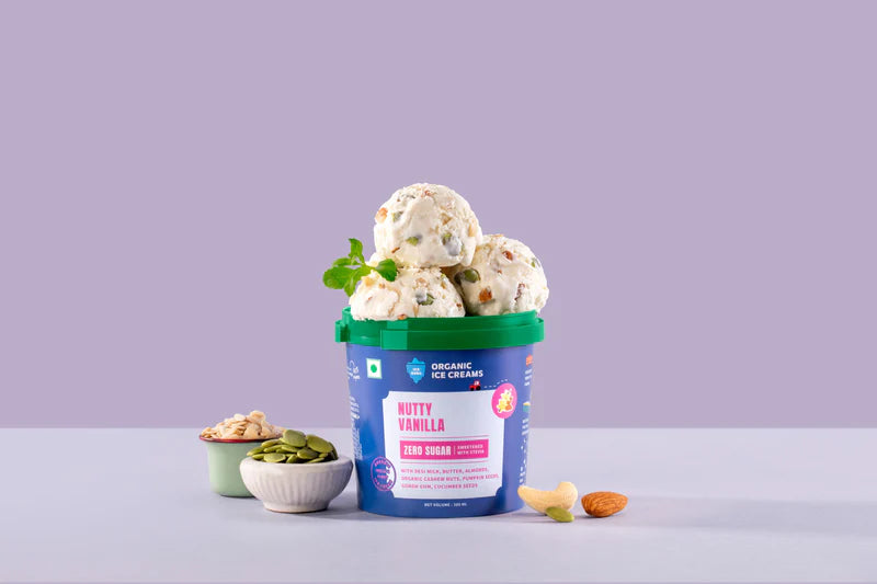 Ice Cream | Nutty Vanilla Ice Cream (Sugar Free, Sweetened with Stevia ) -Made From Desi Milk, Gondh Gum, Organic Butter, Nutty Vanilla - Churned with authentic & Real Ingredients - Iceberg Organic Ice Cream - 400ml