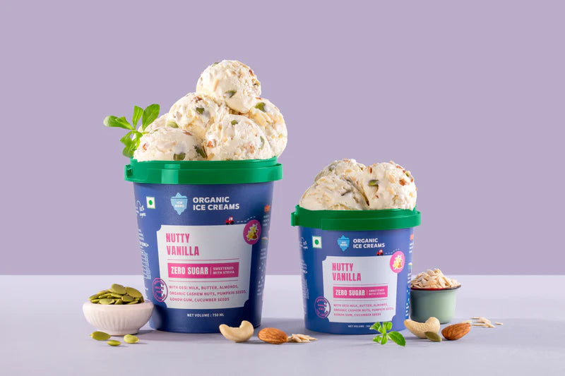 Ice Cream | Nutty Vanilla Ice Cream (Sugar Free, Sweetened with Stevia ) -Made From Desi Milk, Gondh Gum, Organic Butter, Nutty Vanilla - Churned with authentic & Real Ingredients - Iceberg Organic Ice Cream - 400ml