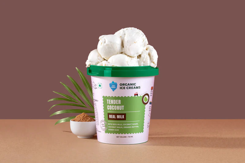 Ice Cream |Tender Coconut Ice Cream (Made From Real Milk, Gondh Gum, Organic Butter, Tender Coconut ) - Churned with authentic & Real Ingredients - Iceberg Organic Ice Cream - 750ml