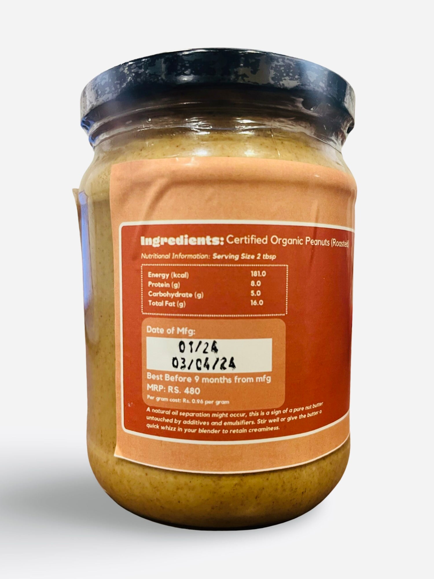 Peanut Butter | Crunchy - Unsweetened - Vegan - No Preservatives, No Palm Oil, No Artificial Flavour, Non GMO Peanuts - Nature&