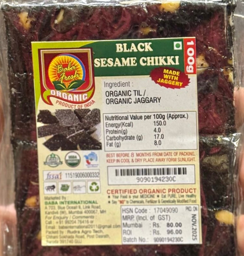 Chikki | Black Sesame Chikki - Baba Fresh - 100gm