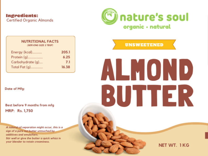 Almond Butter - Unsweetened - Made from Certified Organic Almonds - Nature&