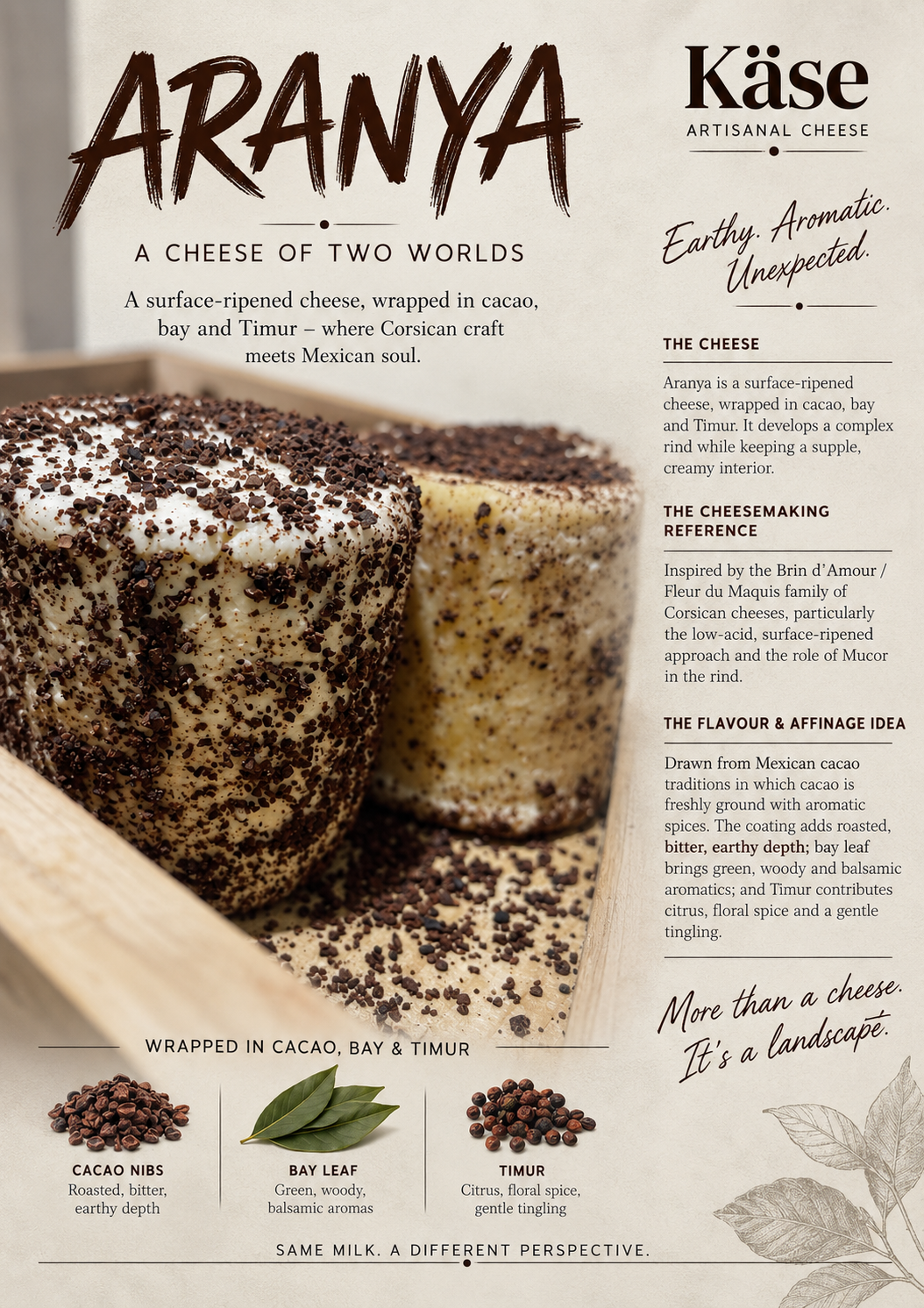 Cheese | Aranya Cheese (Surface-Ripened Cheese, Wrapped in Cacao, Bay and Timur) –No Preservatives-Kase Cheese - Per Piece (Approx 230gms)