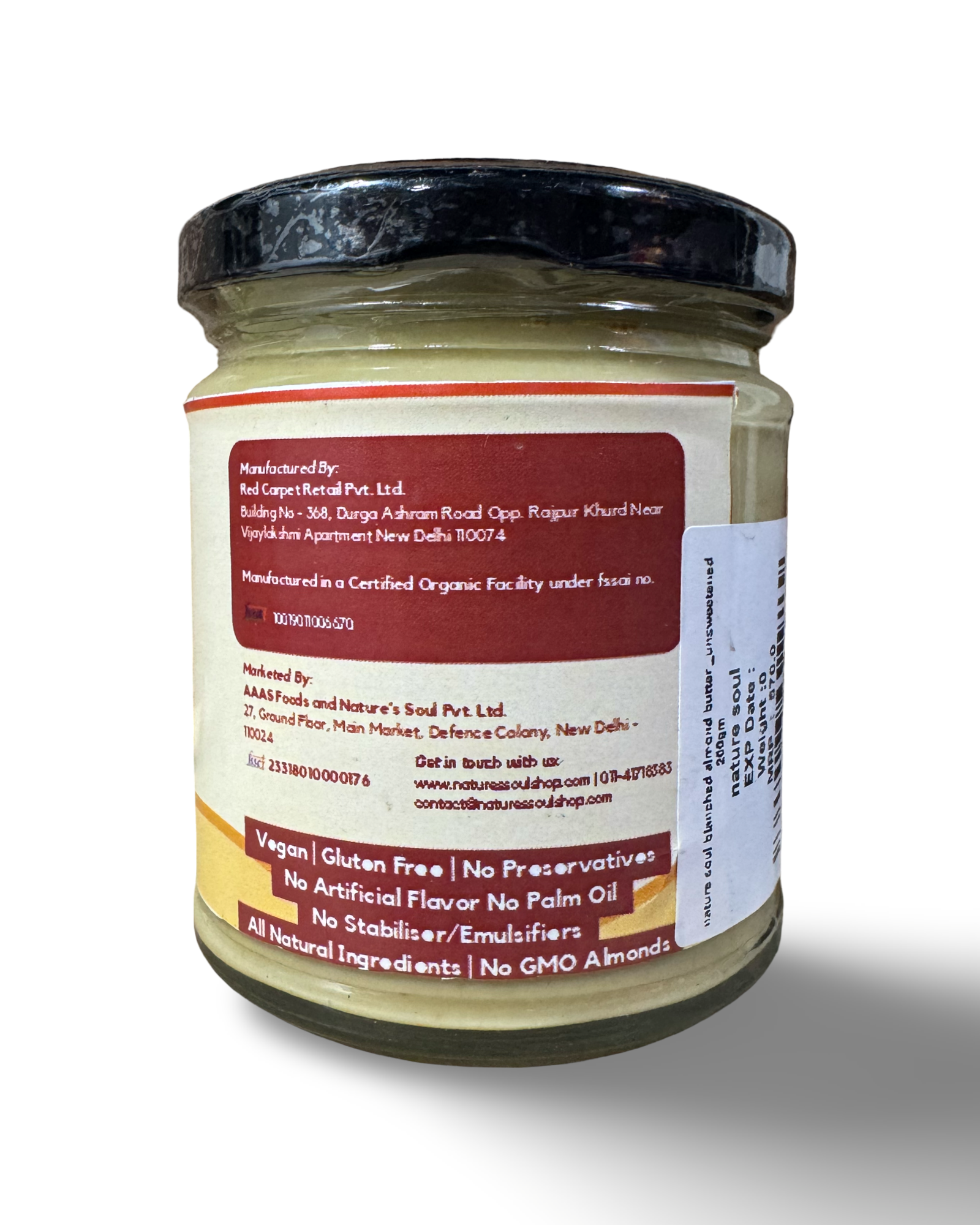 Almond Butter - Unsweetened - Made from Certified Organic Blanched Almonds - Nature&