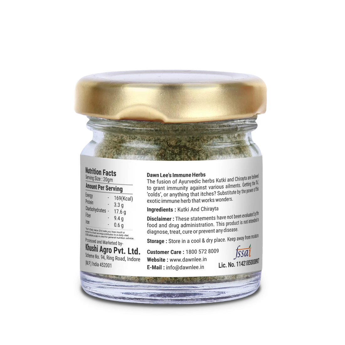 Immune Herbs | Kutki Chirata Mix Treats Fever | Alleviates Cough, Asthma & Inflammation - Natural - Vegan - Dawn Lee - 20gm Bottle