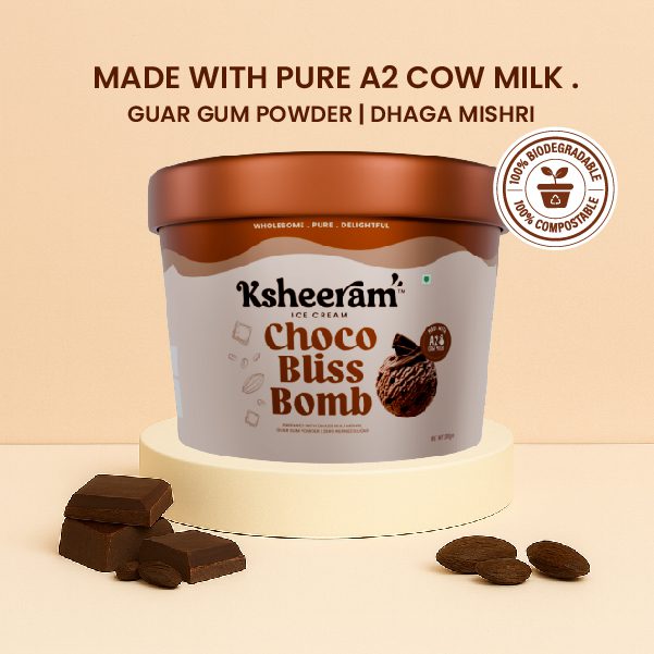 Ice Cream | Choco Bliss Bomb - Sweetened with Dhaga Mishri -Prepared With A2 Cow Milk- Zero Preservatives, No Refined Sugar & Zero Added Colour and Artificial - Ksheeram Ice Cream – 200 gms