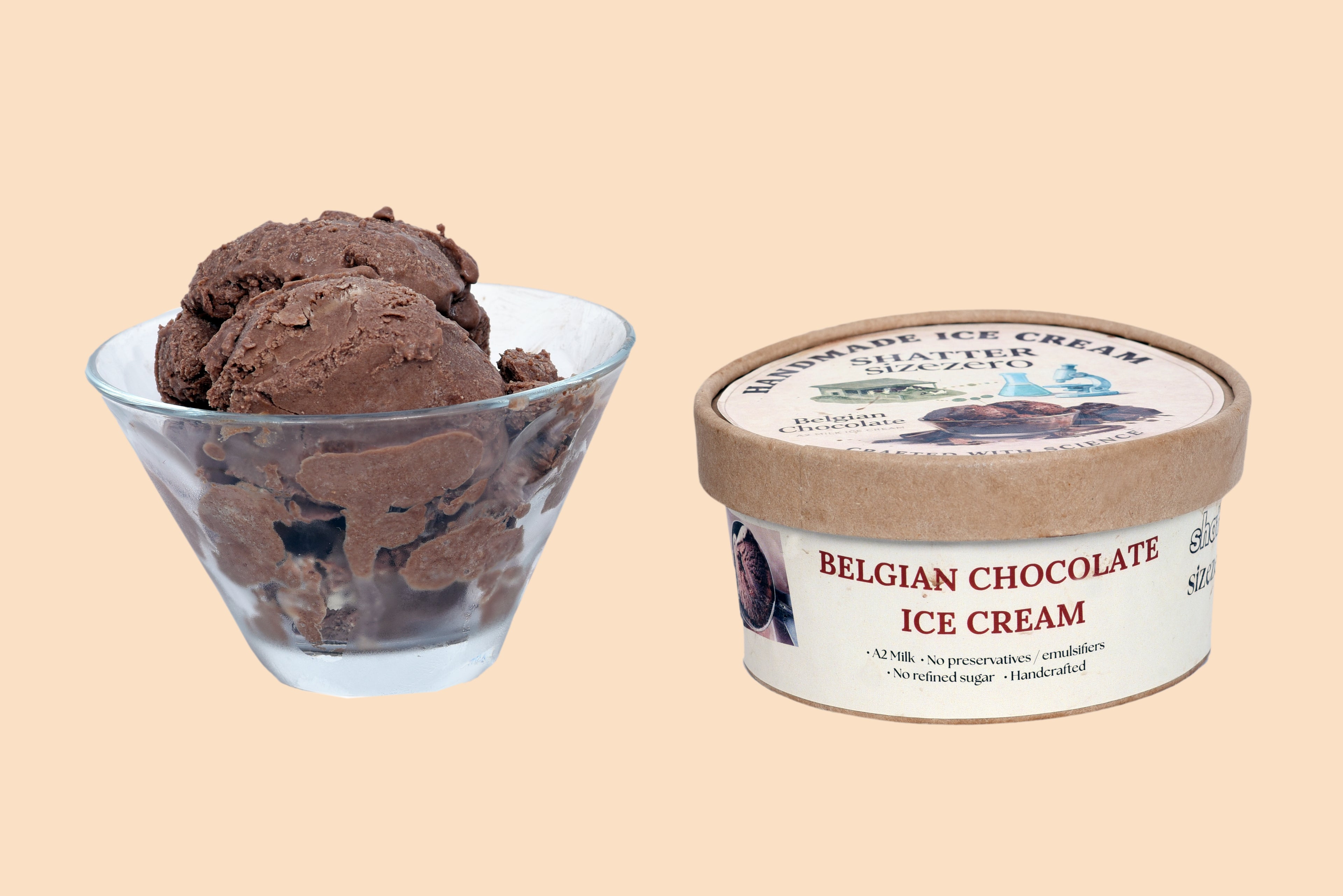 Ice Cream | Belgian Chocolate Ice Cream (A2 Milk) - Handmade Ice Cream (Crafted With Science)-No Preservatives, Emulsifiers, Refined Sugar - Shatter Sizezero