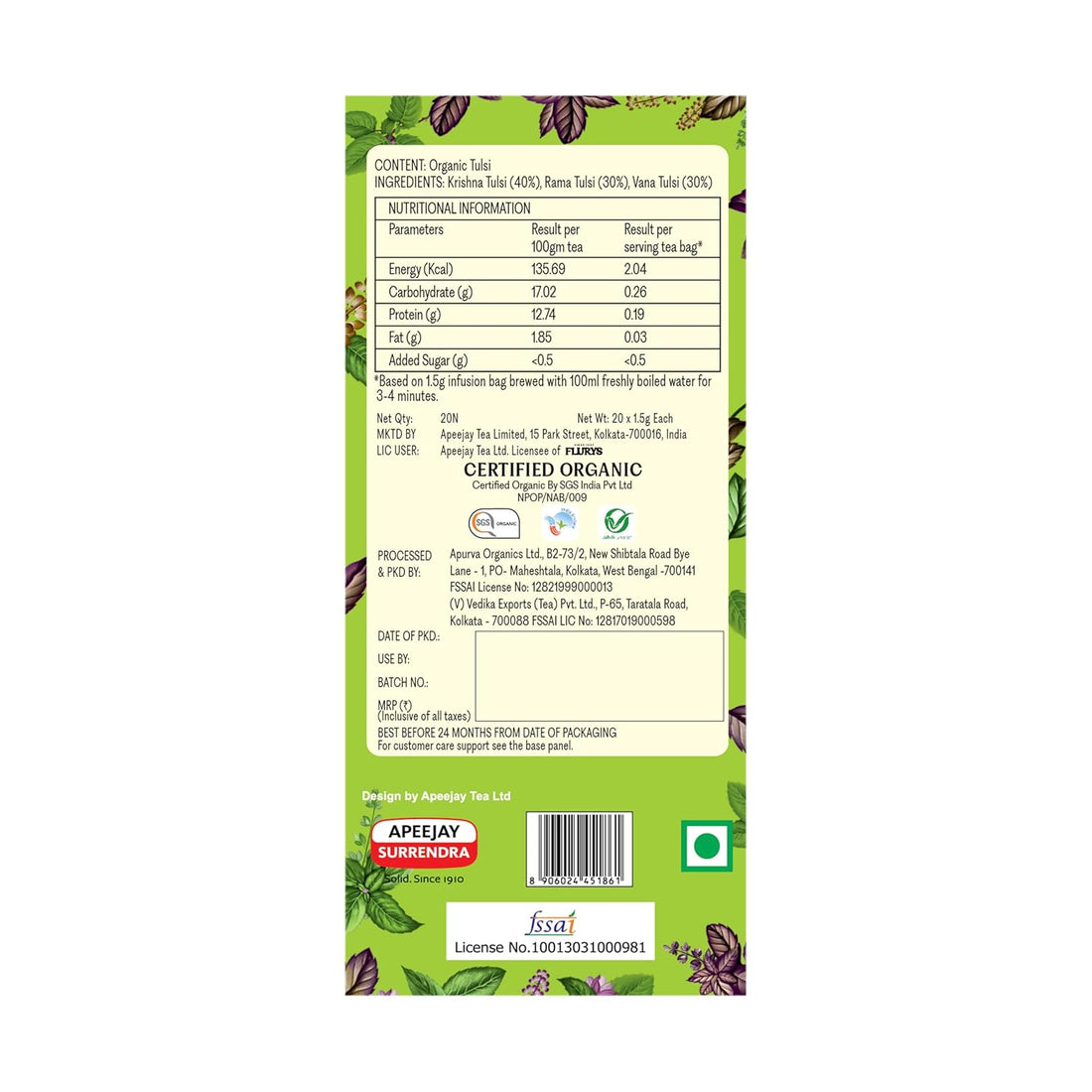 Organic Immunity Three Tulsi – Flurys – 20Tea Bags