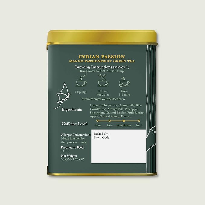 Tea | Green - Indian Passion (Medium Caffeine) – USDA Organic – Darjeeling – Luxmi Estates - 50gm