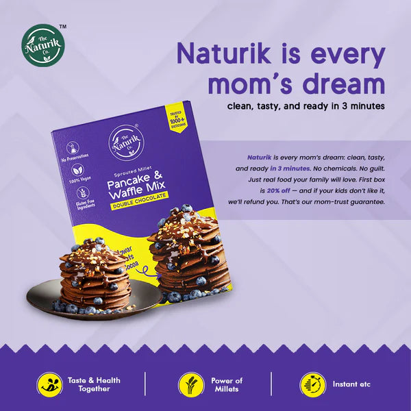 Millet Pancake & Waffle Mix | Double Chocolate - Vegan, Gluten Free, No Maida, No Sugar, No Palm Oil & No Added Preservatives – The Naturik Co – 150gm