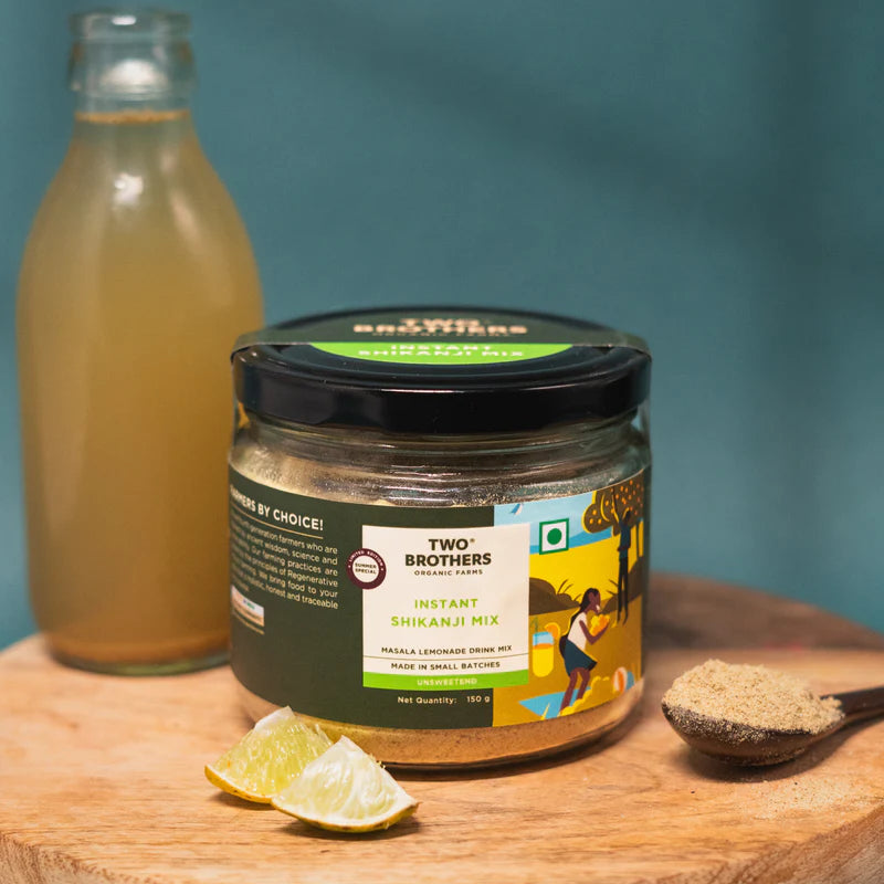 Shikanji Mix | Instant (Masala Lemonade Drink Mix) - Unsweetened - No Additives, Binders, Fillers, No Preservatives & No Added Sugar - Two Brothers - 180gm