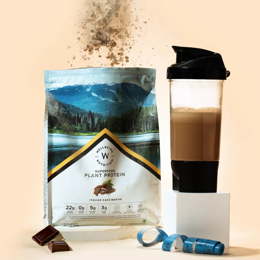 Protein Powder | Plant Protein - Italian Cafe Mocha - Vegan, Gluten Free, Dairy Free & Non Gmo - Wellbeing Nutrition - (15 Serving) - 500gm