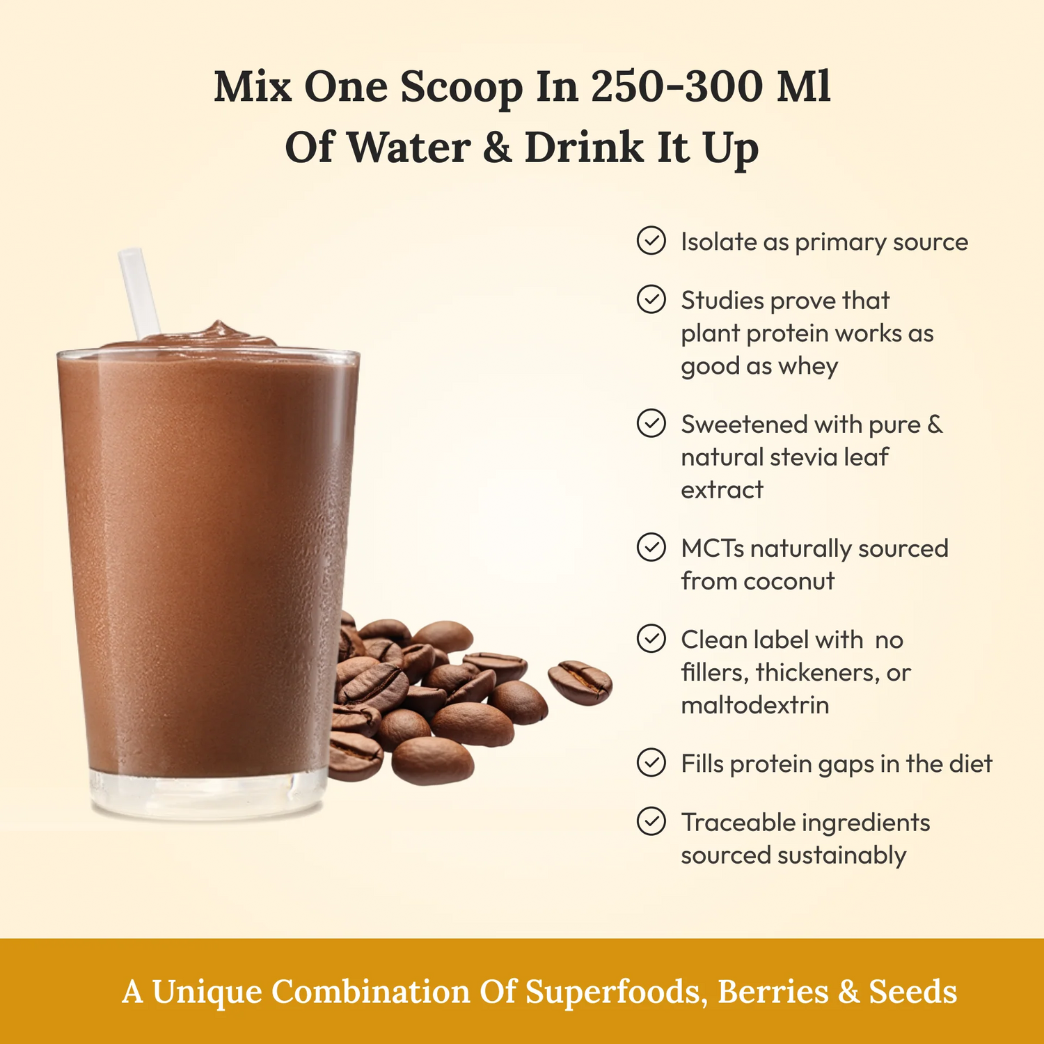 Protein Powder | Plant Protein - Italian Cafe Mocha - Vegan, Gluten Free, Dairy Free & Non Gmo - Wellbeing Nutrition - (15 Serving) - 500gm