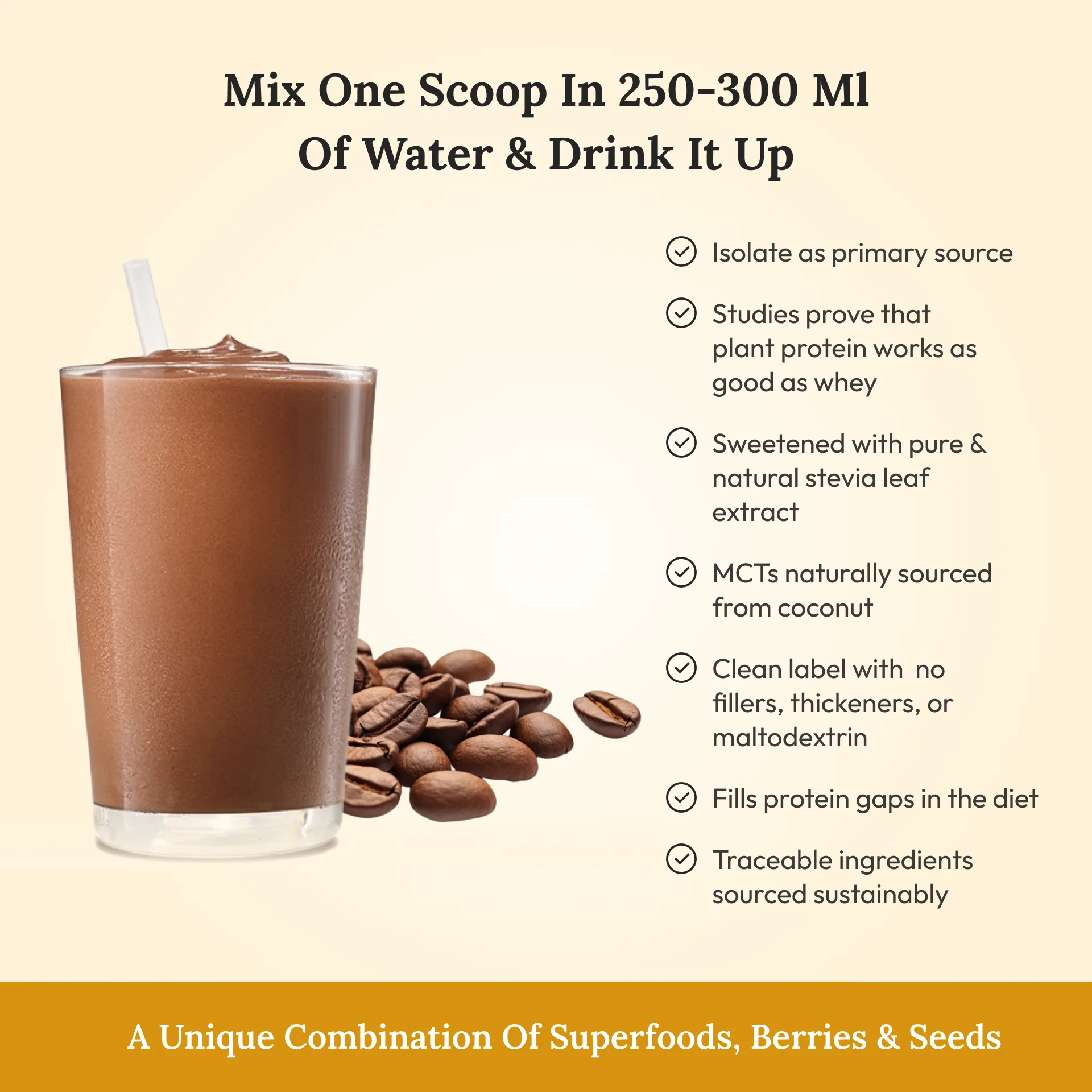 Protein Powder | Plant Protein - Italian Cafe Mocha - Vegan, Gluten Free, Dairy Free & Non Gmo - Wellbeing Nutrition - (15 Serving) - 500gm