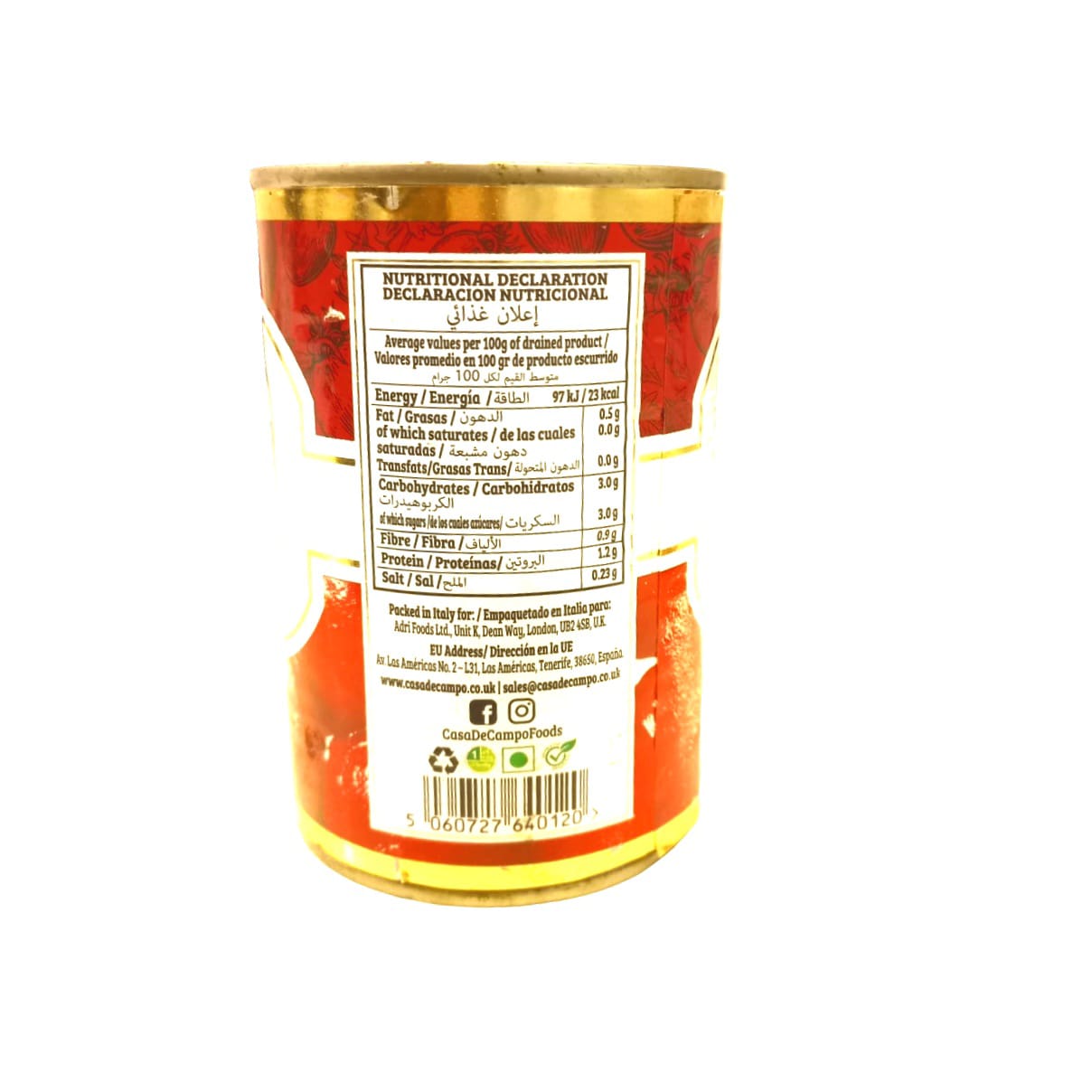 Peeled Tomatoes | Premium Italian Peeled Plum Tomatoes In Tomato Juice - Suitable For Vegetarians - No Added Preservatives & No Stabilisers - Casa De Campo - 400gm