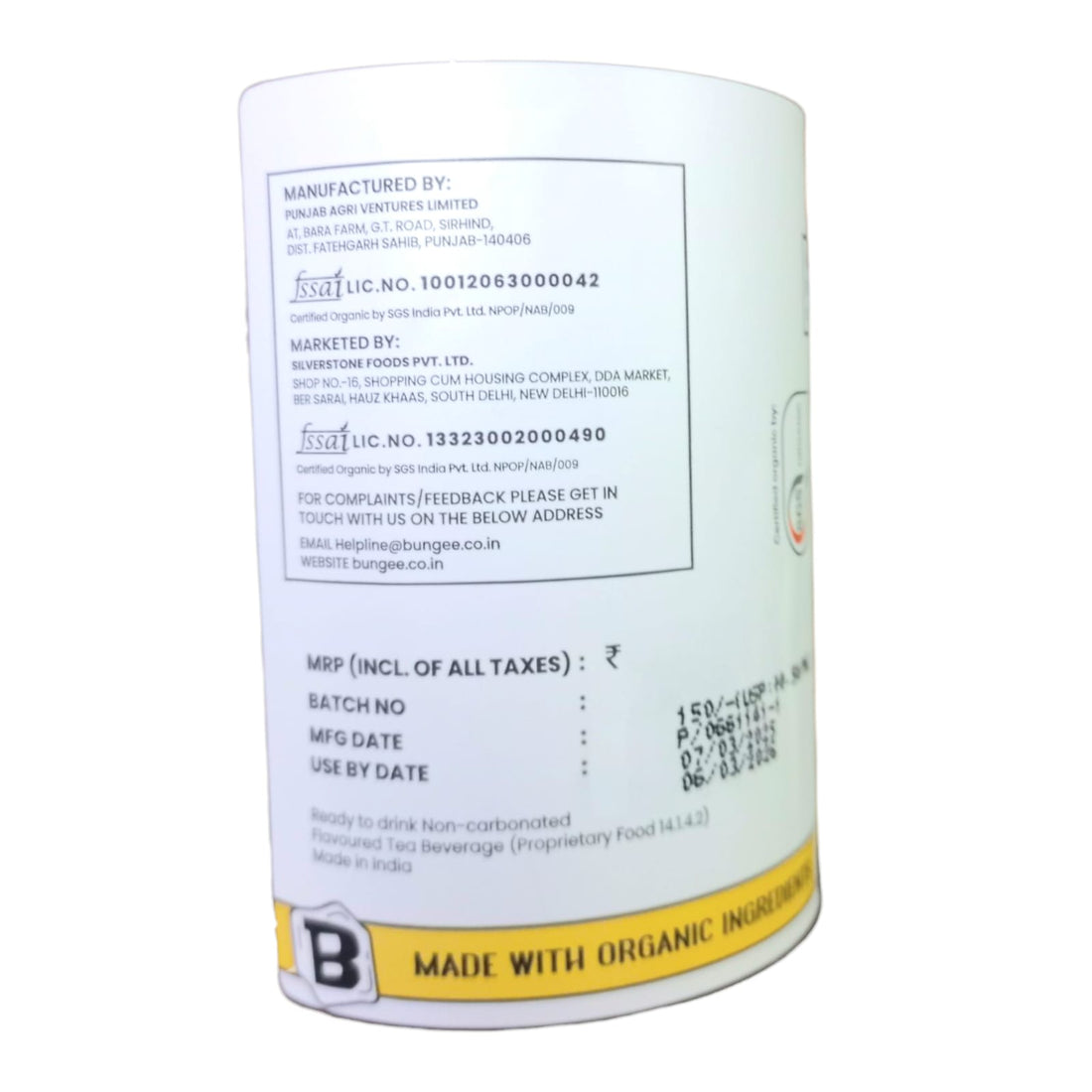 Iced Tea | Italian Lemon Orange Iced Tea (Made With Organic Ingredients) - Freshly Brewed Organic Assam Tea - Ready To Drink - Non Carbonated - No Added Colours & No Added Preservatives - Bungee - 300ml