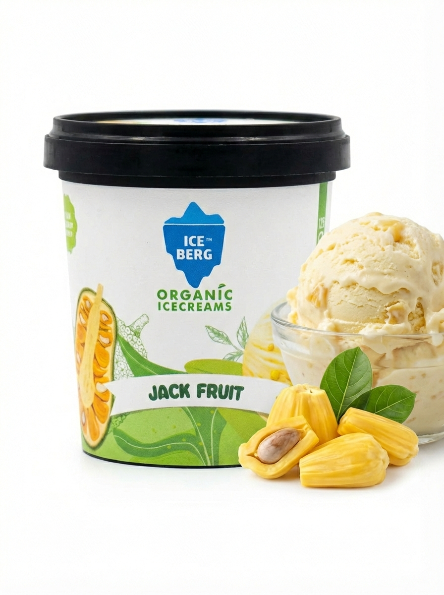 Ice Cream |Jackfruit Ice Cream - Made From A2 Milk, Gondh Gum, Organic Butter, Jackfruit - Churned with authentic & Real Ingredients -No Artificial Stabilisers Added- Iceberg Organic Ice Cream - 750ml