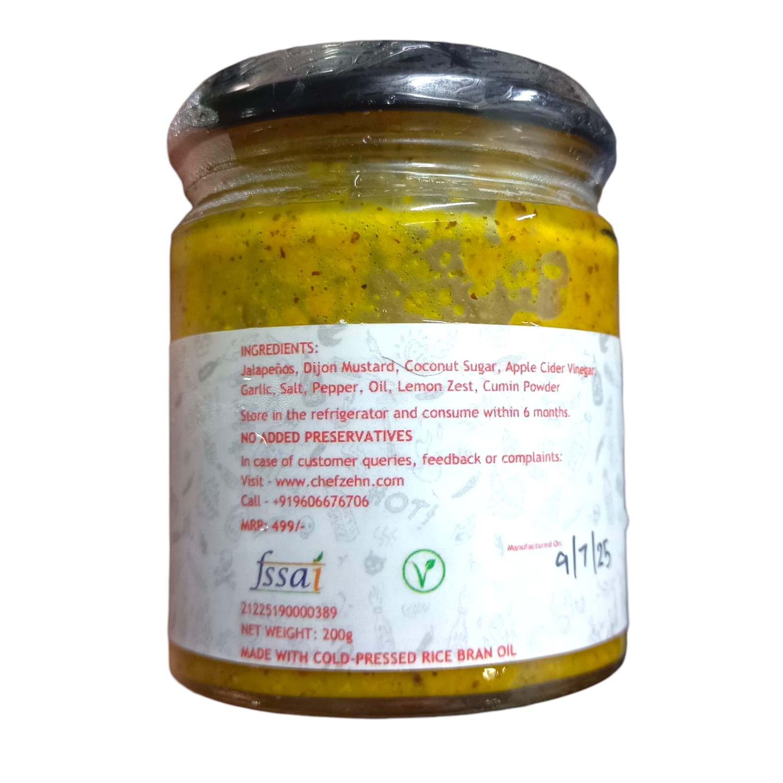 Sauce | Jalapeno Mustard Picante Sauce - Made With Cold Pressed Rice Bran Oil - Vegan, No Added Flavors, Colors, Thickener & No Emulsifiers And Stabilisers – CHEF ZEHN – 200gm