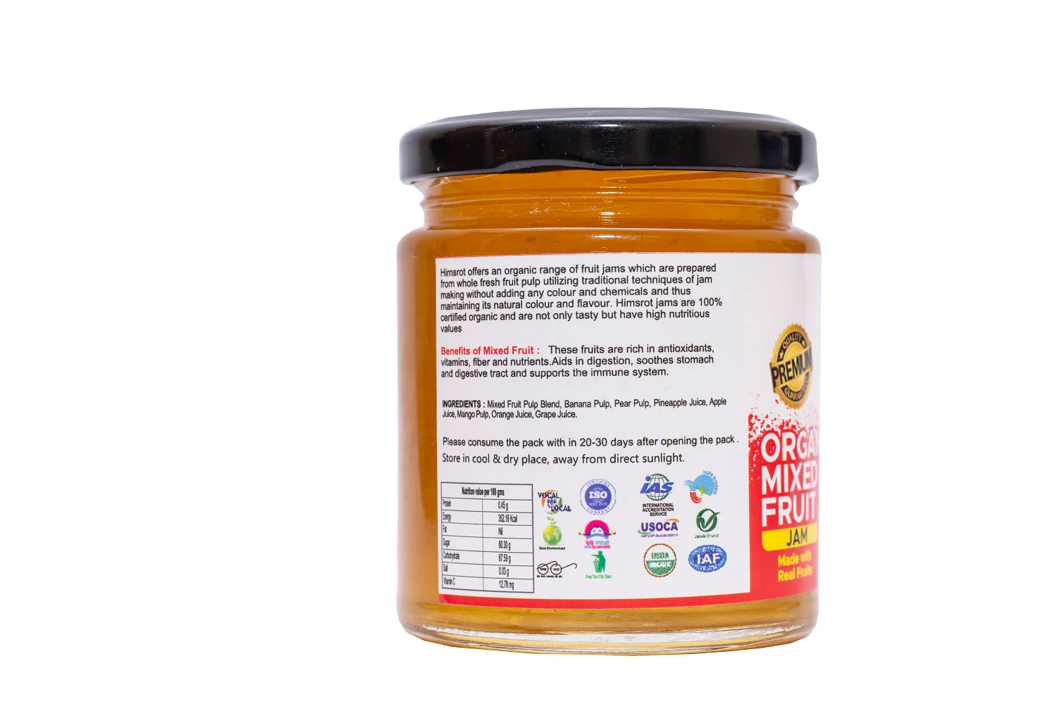 Jam | Mixed Fruit Jam (Made With Real Fruit) - Organic - No Preservatives, Colors & No Artificial Flavors - Himsrot - 250gm