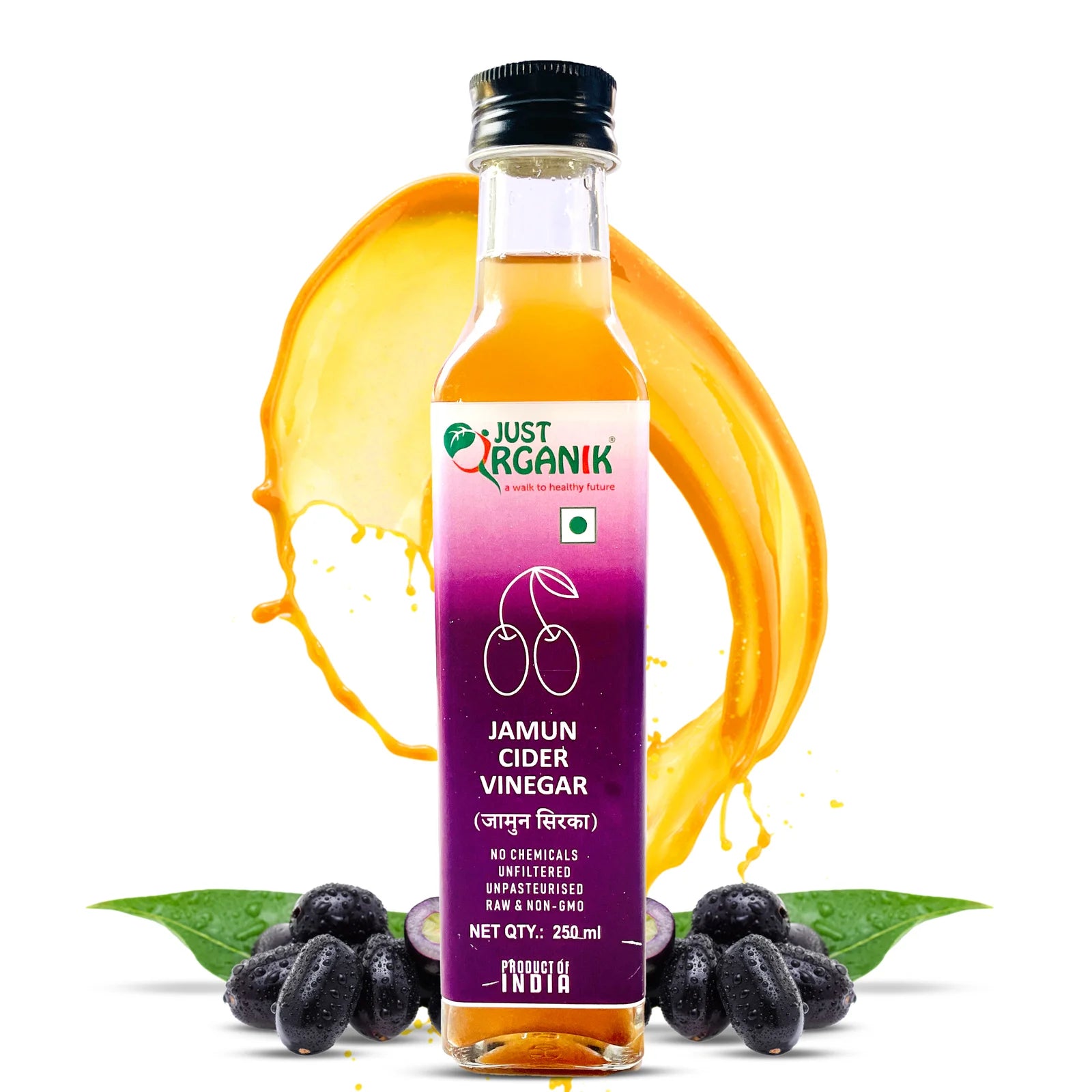 Vinegar | Jamun Cider Vinegar - Raw - Unfiltered - Unpasteurised - No Added Chemicals & Non GMO - Just Organik - 250ml