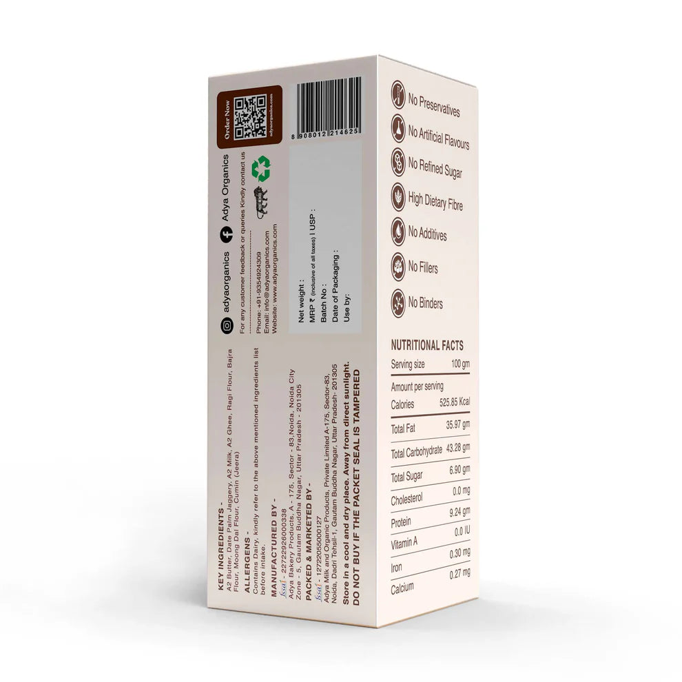 Cookies | Jeera Cookies - Gluten Free, No Wheat, No Maida, Preservatives Free & No Additives, Fillers, Binders & No Refined Sugar - Adya Organic - 100gm