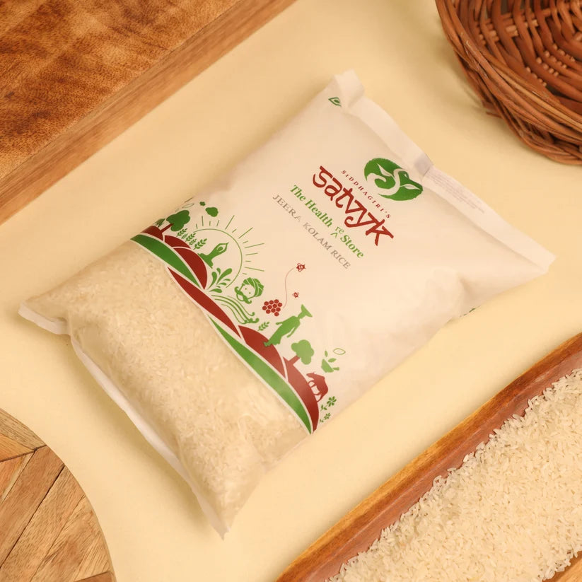 Rice | Jeera Kolam Rice -Short Grain Fragrant Rice - Fluffy & Quick to Cook - Perfect for Khichdi & Daily Meals-No Preservatives- Satvyk - 1000gm