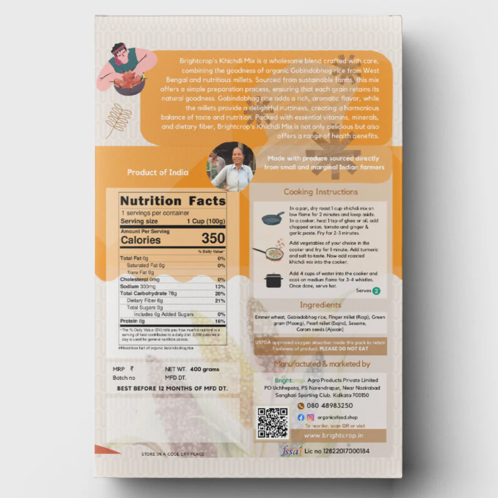 Khichdi | Jeera Rice Khichdi (Made With 100% Organic Rice & Millets) - Multigrain porridge - No Additives & No Artificial Preservatives - Brightcrop - 400gm