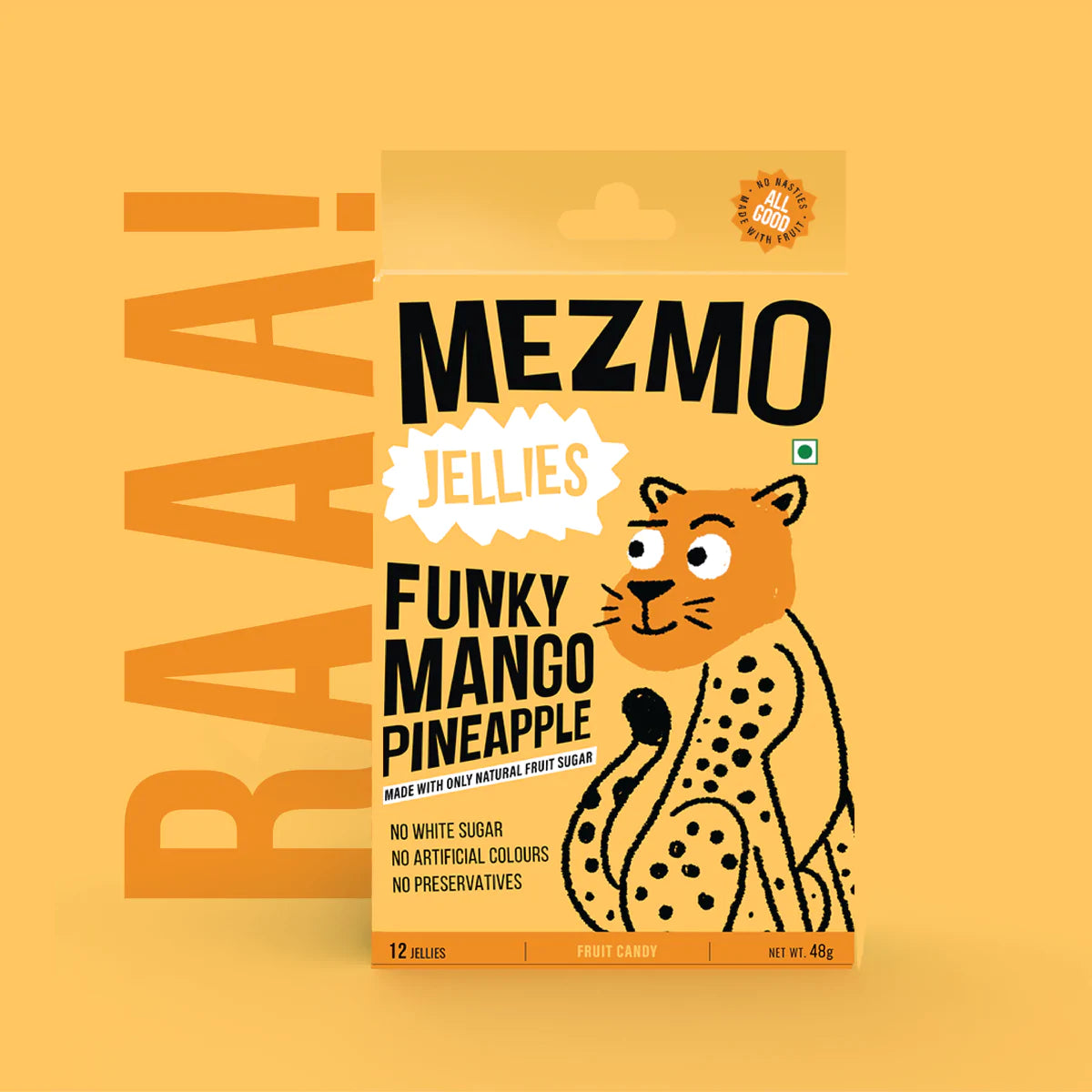 Jellies | Funky Mango Pineapple (Made With Real Fruit Plup) - Natural - Vegan, Gluten Free, GMO Free, No White Sugar, No Added Preservatives & No Added Colors - Mezmo - 48gm