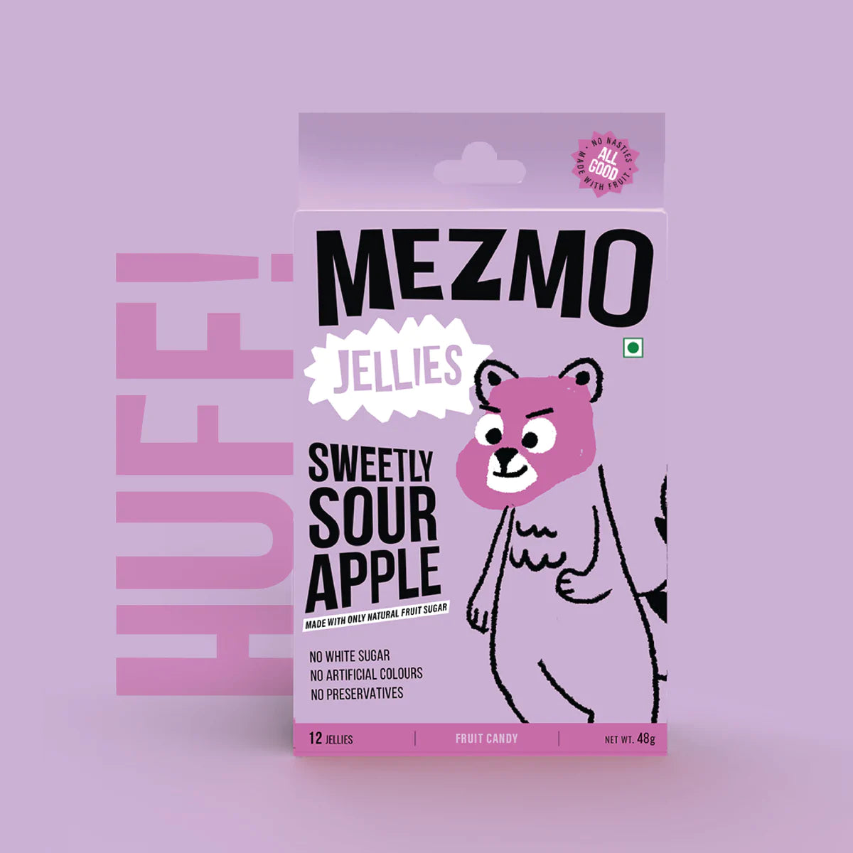 Jellies | Sweetly Sour Apple (Made With Real Fruit Plup) - Natural - Vegan, Gluten Free, GMO Free, No White Sugar, No Added Preservatives & No Added Colors - Mezmo - 48gm