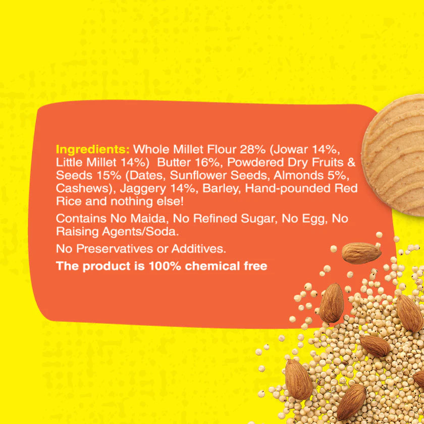 Cookies | Jowar Almond Jaggery Cookies - Gluten Free, No Added Refined Sugar & No Maida - Early Foods - 150gm