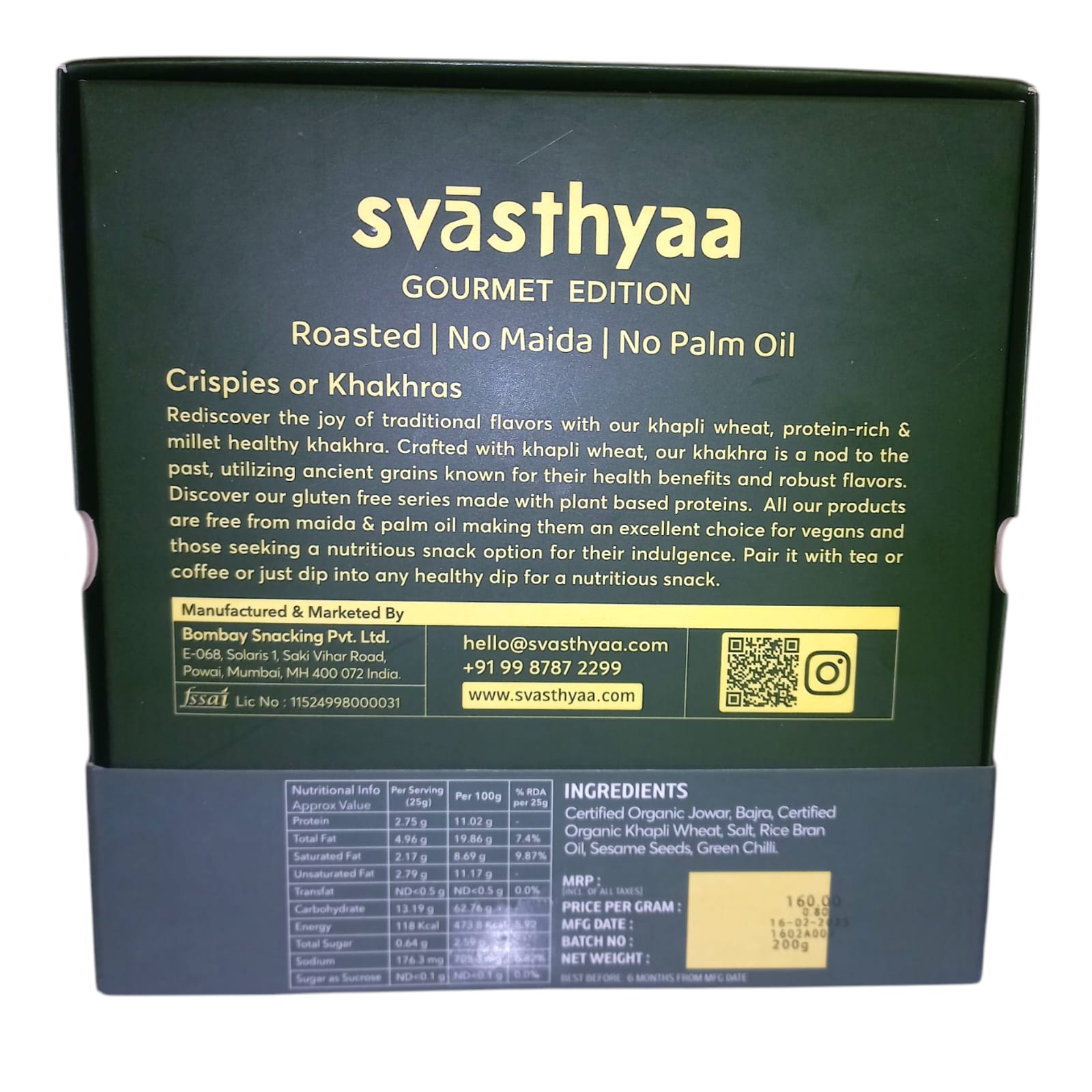 Millet Khakhra | Jowar And Bajra Khakhra – Roasted – Vegan, Jain Friendly, No Maida & Low Gi – Svasthyaa – 200gm