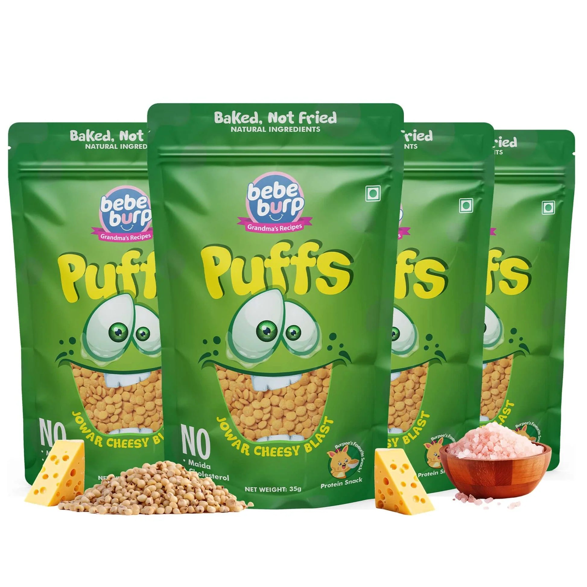 Puffs | Cheesy Blast Jowar Puffs Snack – Gluten Free, Cholesterol Free, No Added Preservatives & No Trans Fat – Bebe Burp – 35gm