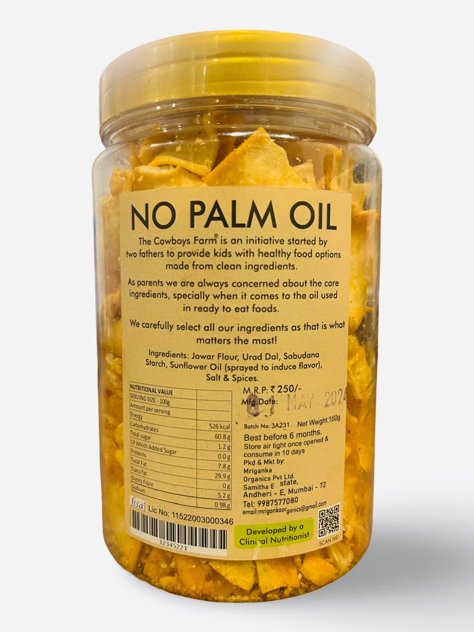 Chips | Jowar Lentil Chips – Gluten Free, No Palm Oil, No Flavor Enhancer, No Artificial Colors & No Added Preservatives - Natural Ingredients - The Cowboys Farm – 160gm