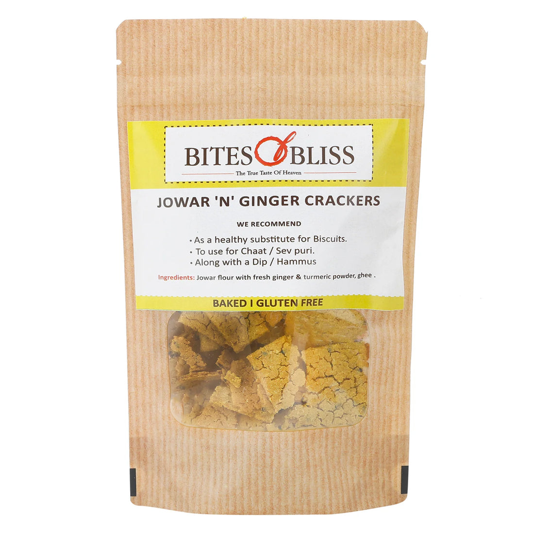 Crackers | Jowar N Ginger - Oven Baked - Gluten Free, Diabetic Friendly, Immunity Booster & No Added Preservatives - Bites Of Bliss – 125gm