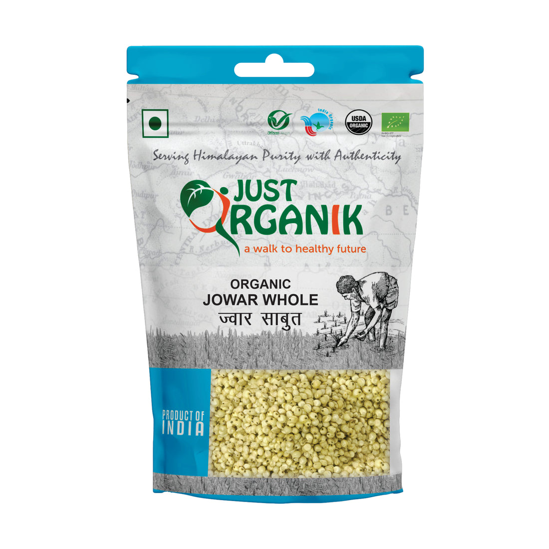 Jowar Whole | USDA Organic - Naturally Gluten Free, Rich in Fiber, Bone Health & Aids Digestion - Just Organik - 500gm