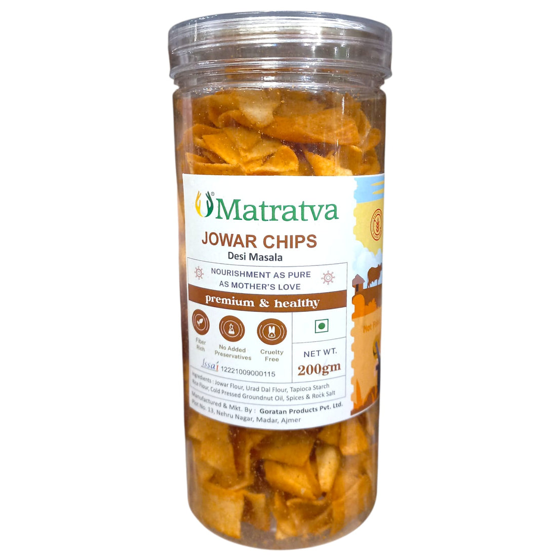 Chips | Jowar Chips (Desi Masala) Made With Organic Ingredients - Healthy - Not Fried - Gluten Free, Cruelty Free, High In Fibre & No Added Preservatives - Matratva - 200gm