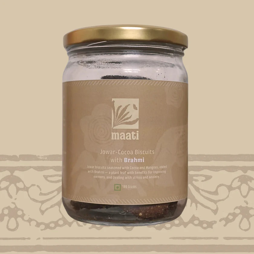 Biscuits | Jowar Cocoa Biscuits with Brahmi - No Added Preservatives & No Refined Sugar - maati - 180gm
