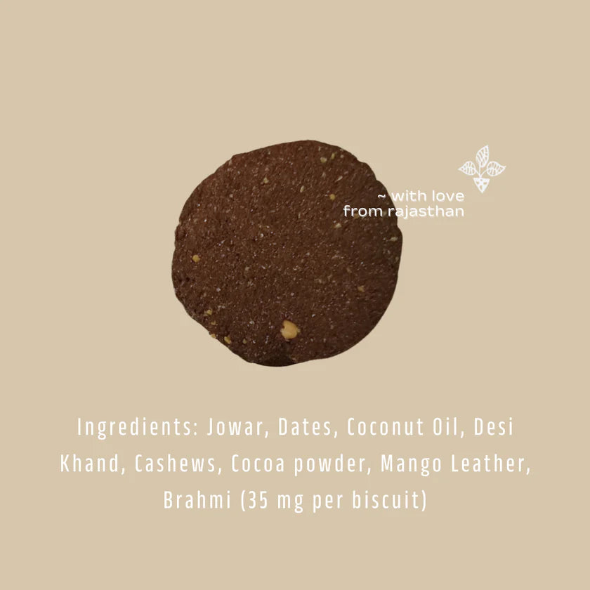 Biscuits | Jowar Cocoa Biscuits with Brahmi - No Added Preservatives & No Refined Sugar - maati - 180gm