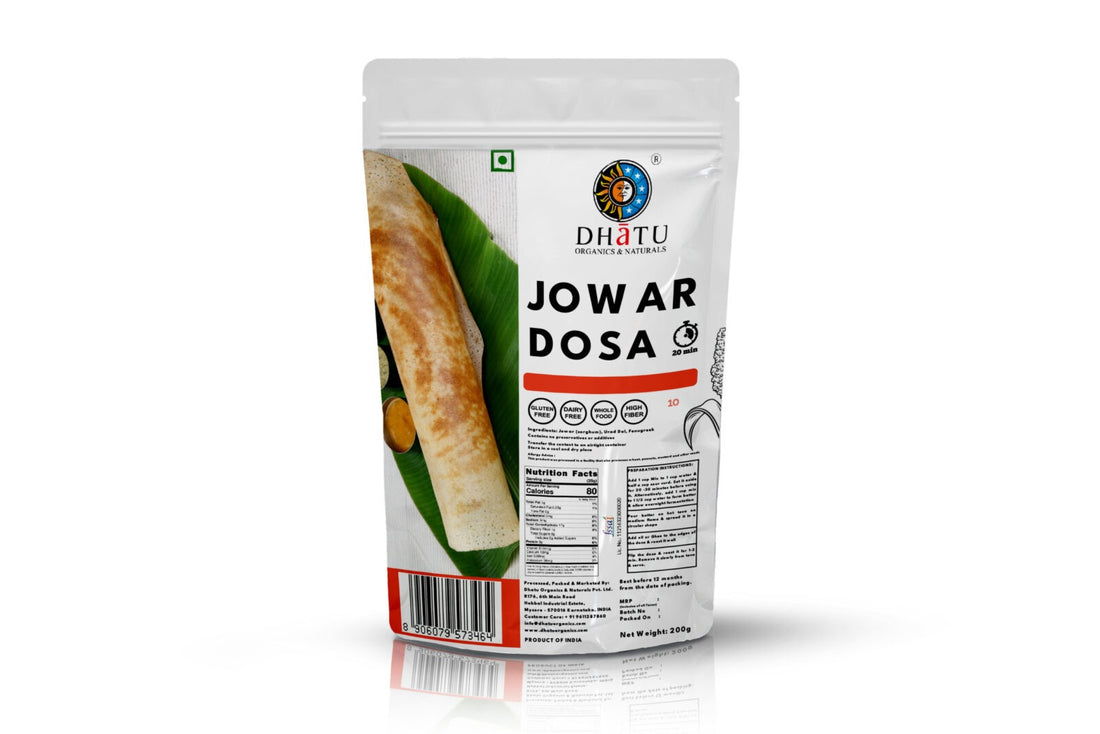 Jowar Dosa Mix | (Millet Dosa Ready Mix) - Gluten Free, Dairy Free, High Fiber, No Preservatives & No additives - Dhatu Organic - (Make 10 Dosas) - 200gm