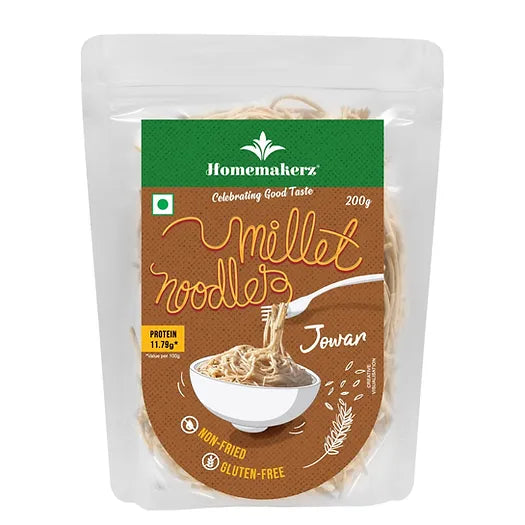 Noodles | Jowar Millet Noodles – 11.97g Protein – Non Fried – Gluten Free, No Added Preservative, No Sugar & No Added Colour, MSG Free – Homemakerz – 200gm
